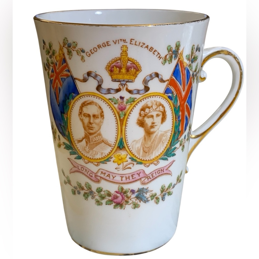 VTG RARE  ART DECO 1937‎ ROYAL CORONATION MUG. GEORGE VI - ELIZABETH Gold Gilt